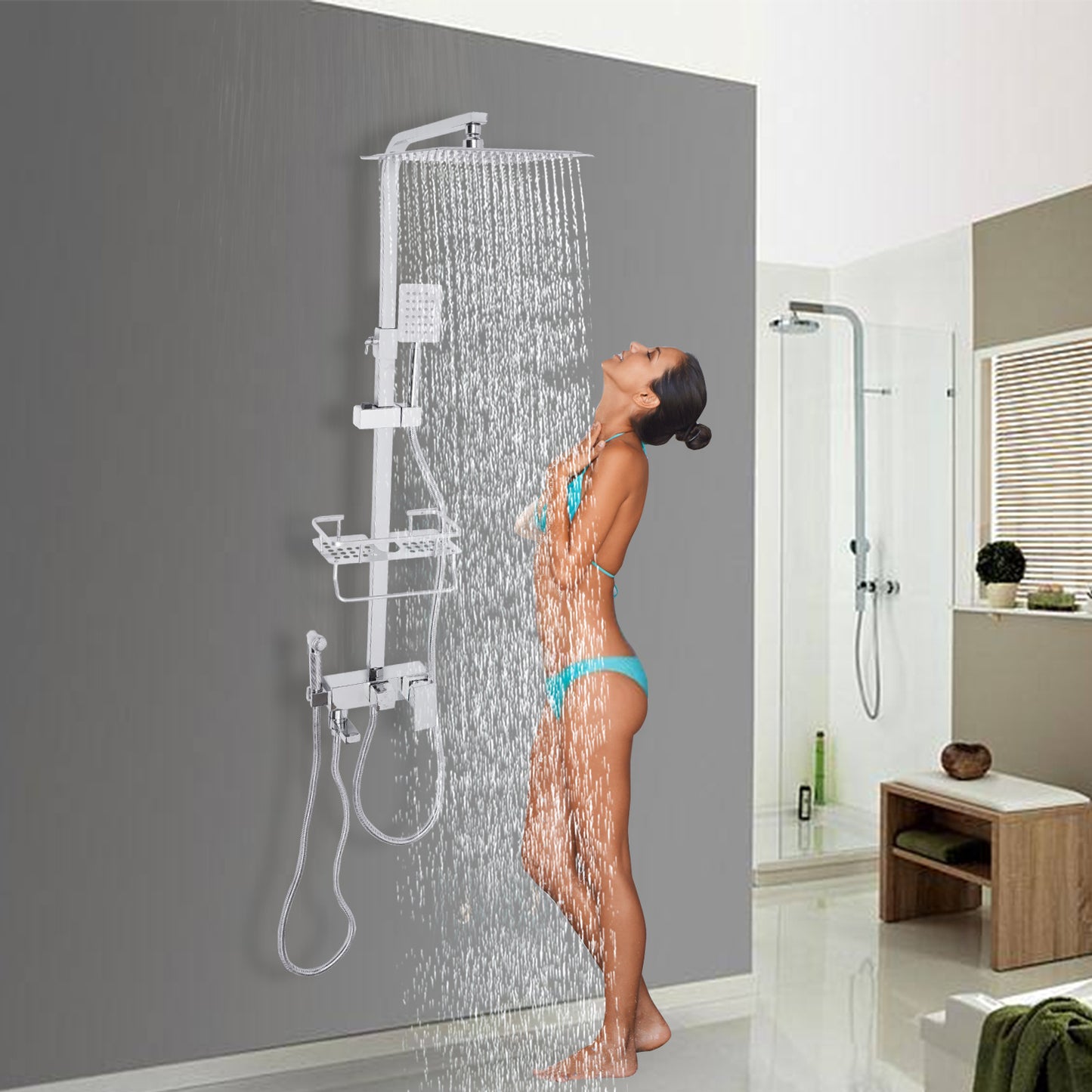 Doucheset – Douchekraan – Douchekop – Badkraan – Douchekraan Thermostatisch – Hoogwaardig Koper & RVS – Verstelbaar 73-116 cm – Wandmontage