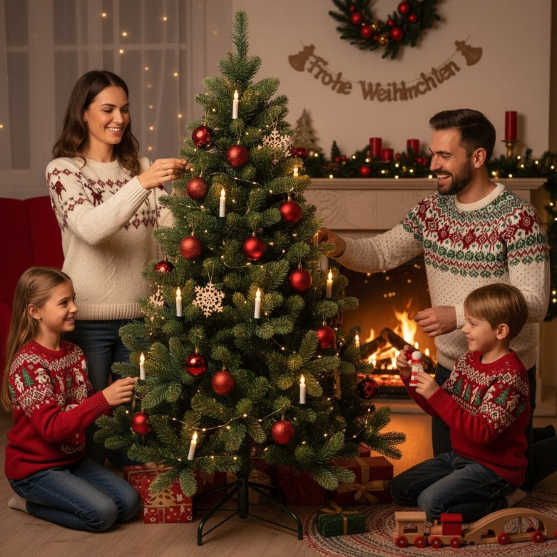 Kerstboom – Kunstkerstboom – Kunstboom – Versierde Boom – Flocked Boom – 210 cm Hoogte – Realistische PE Tips – Met Ingebouwde Verlichting