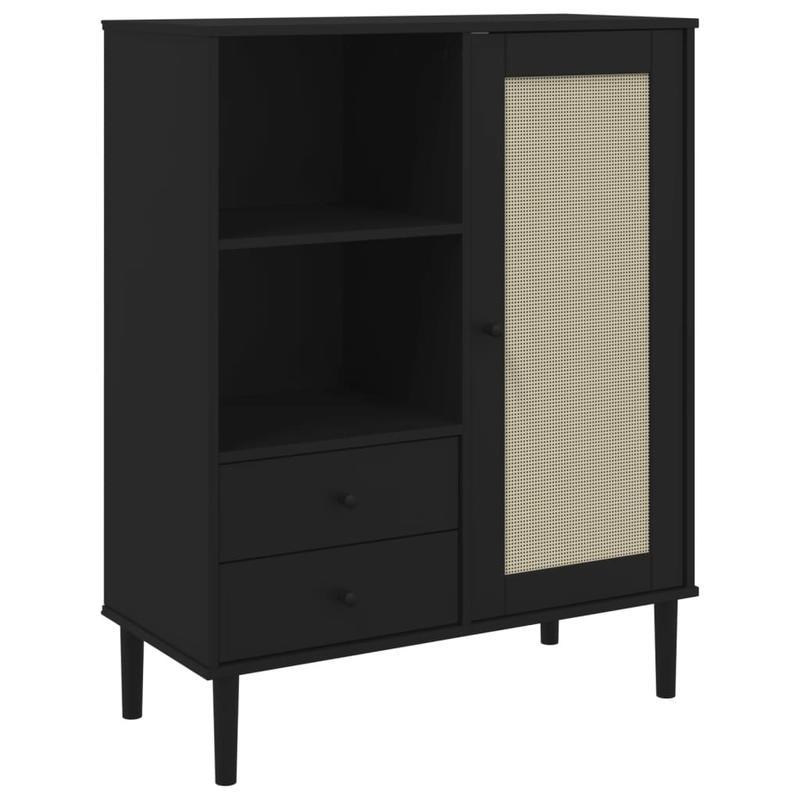 Modern Minimalist Wooden Sideboard - 90x40x112cm (35x16x5.9in) Removable & Durable Hardwood & Artificial Wood Frame with 2 Drawers, Open Shelves & 2 Side Shelves for Living Room, Bedroom, Office, Versatile Storage Solution, C