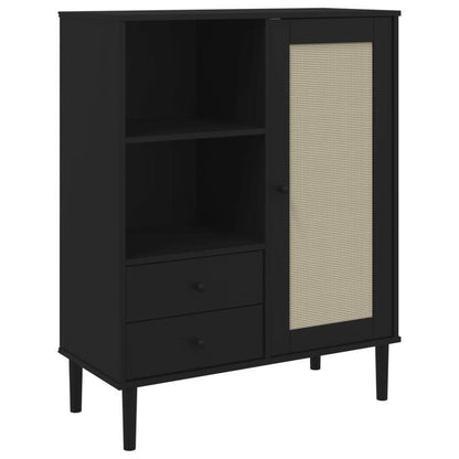 Modern Minimalist Wooden Sideboard - 90x40x112cm (35x16x5.9in) Removable & Durable Hardwood & Artificial Wood Frame with 2 Drawers, Open Shelves & 2 Side Shelves for Living Room, Bedroom, Office, Versatile Storage Solution, C