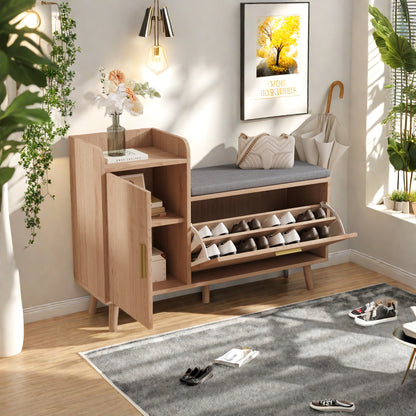 Schoenenkast – Schoenenrek – Schoenenopberger – Opbergkast – Smal Design – Schuine Laden – MDF & Hardhout – Zitkussen