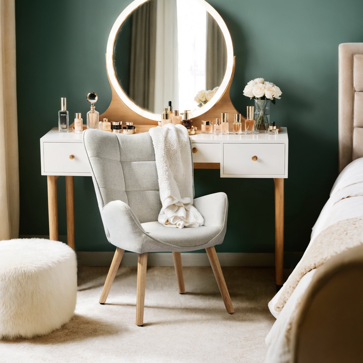Fauteuil – Stoel – Armstoel – Zetel – Relaxstoel – Wit – Scandinavisch Design – Metalen Pootjes – Ergonomische Rugleuning – 72x62x90,5 cm