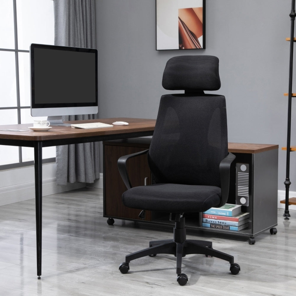 Ergonomische Bureaustoel – Kantoormeubilair – Bureaustoel Thuiswerk – Werkstoel – Draaistoel – Verstelbare Hoogte – Ademend Mesh Rugleuning – Lendensteun – Zwart