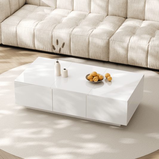 Salontafel – Koffietafel – Bijzettafel – Woonkamertafel – Tafel – Hoogglans Wit – Dubbele Schuifladen – Hout Kunstboard