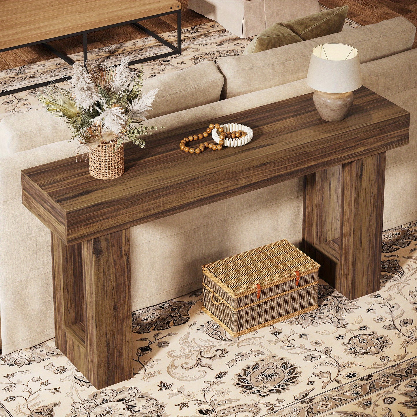 Sofa Tafel – Salontafel – Sidetable – Console Tafel – Haltafel – 160 cm Lang – 2 Opbergniveaus – Gemonteerd geleverd – Rustiek Bruin