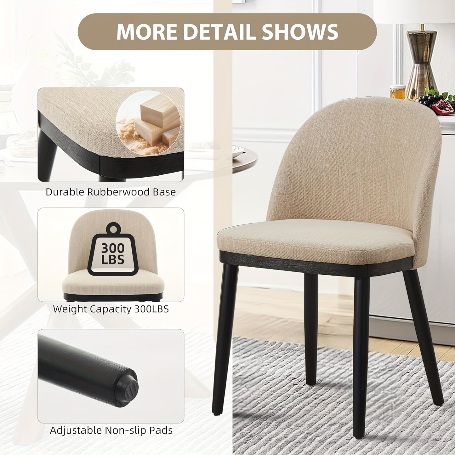 Eetkamerstoelen – Stoelen – Zitmeubels – Keukenstoelen – Caféstoelen – Set van 2 Beige – Moderne Armloze Stoelen – Gebogen Rugleuning – Memory Foam Zitting