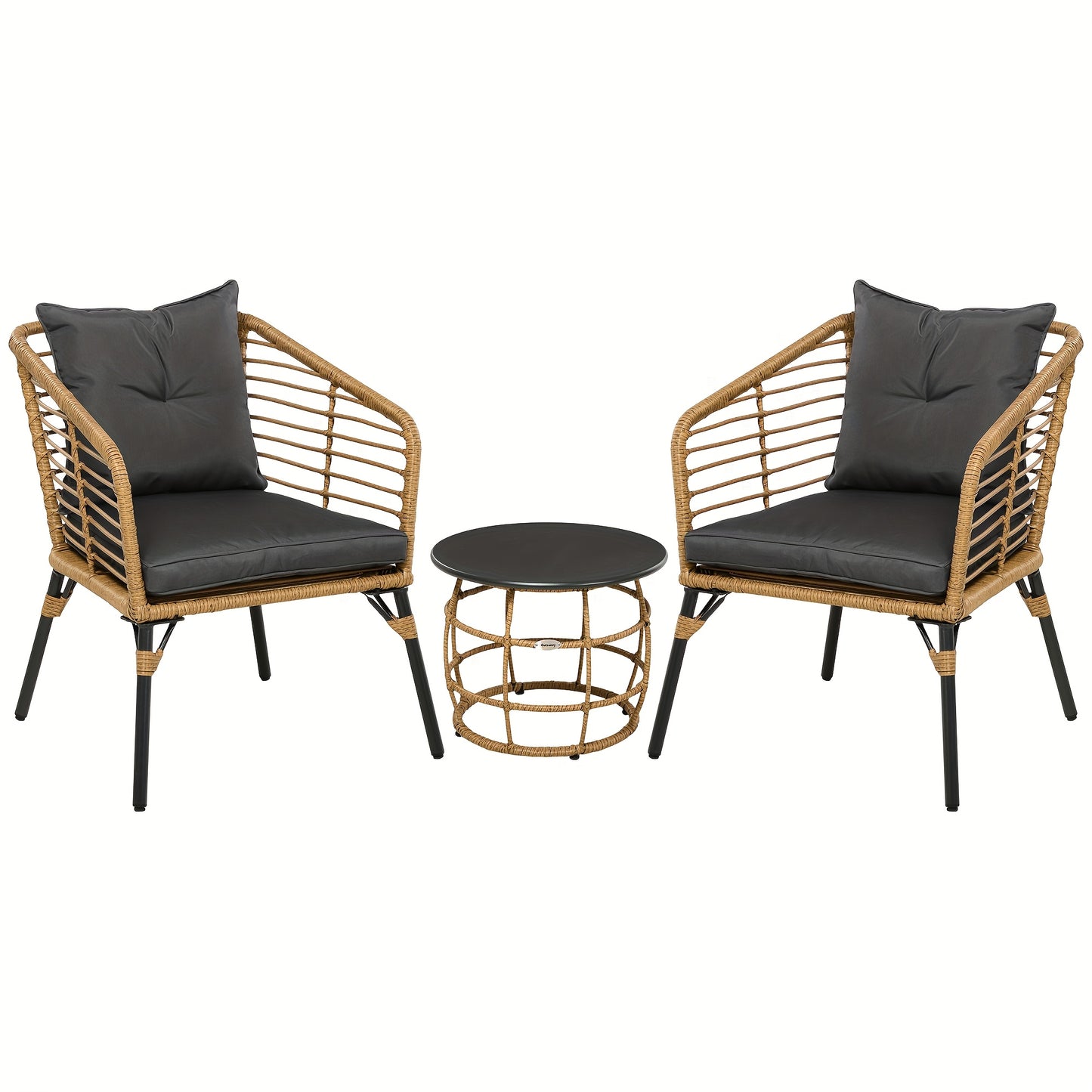 Tuinmeubelen – Loungeset – Balkonset – Rieten Meubelset – Tuinset – Weerbestendig Riet – Comfortabele Kussens – Compact Voor Kleine Buitenruimtes