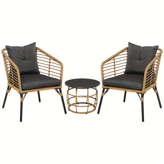 Tuinmeubelen – Loungeset – Balkonset – Rieten Meubelset – Tuinset – Weerbestendig Riet – Comfortabele Kussens – Compact Voor Kleine Buitenruimtes