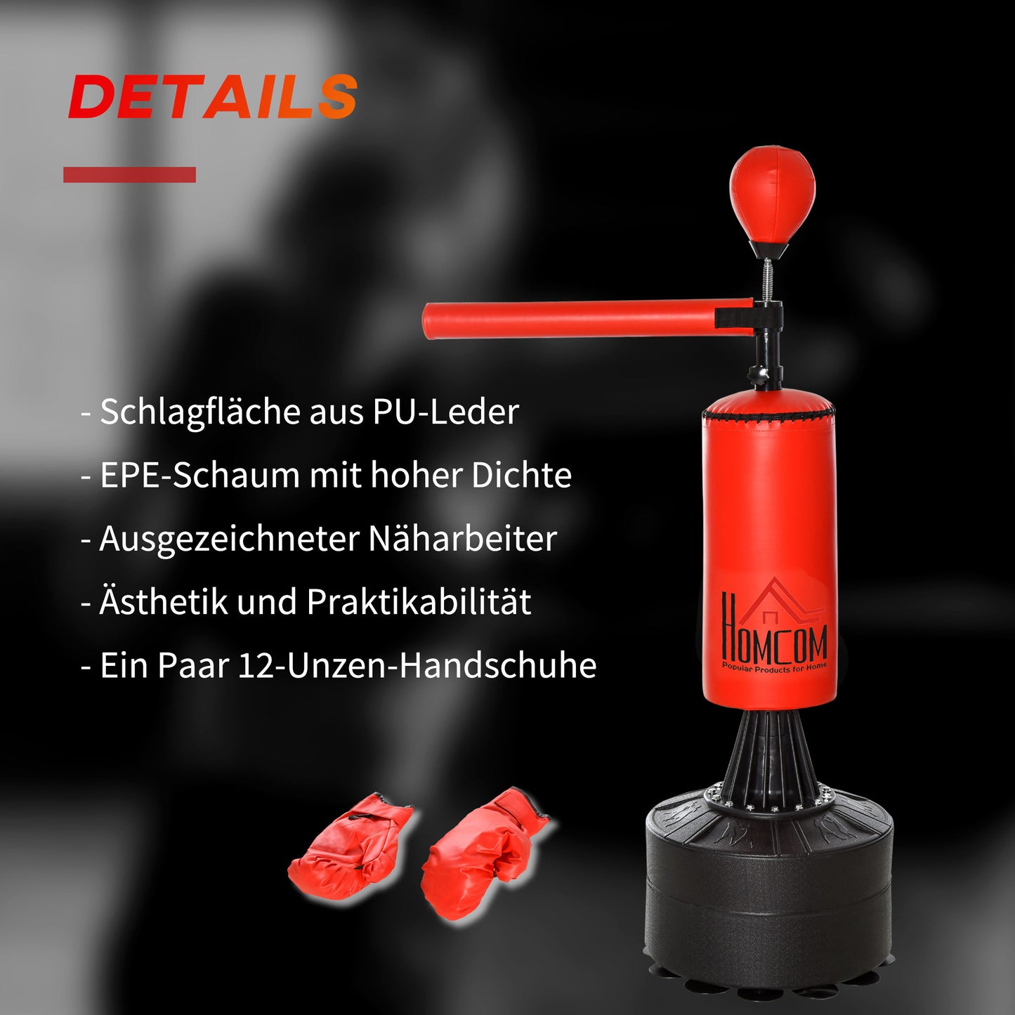 Bokszak Standaard – Bokspaal – Boksbal – Bokstrainer – Punching Bag – Verstelbare Hoogte 155-205 cm – 360° Draaibare Reflexbal