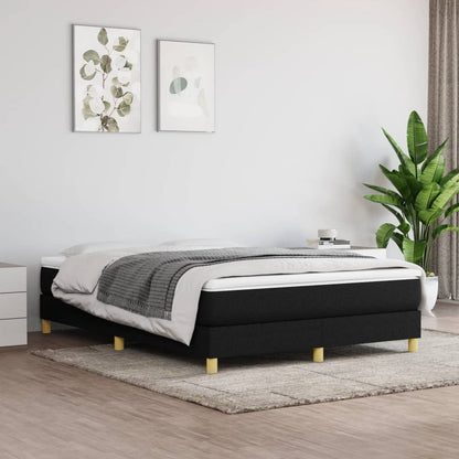 Bedframe – Gestoffeerd Bed – Eenpersoonsbed – Slaapbank – Platformbed – Zwart Stof – 140x200 cm – Stevige Constructie Zonder Elektriciteit