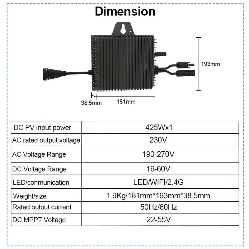 Micro-omvormer – Micro Inverter – Zonnepaneel Omvormer – Solar Omvormer – Zonne-energie Omvormer – 400W Vermogen – WiFi Monitoring – IP67 Waterdicht