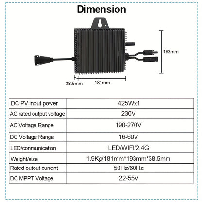 Micro-omvormer – Micro Inverter – Zonnepaneel Omvormer – Solar Omvormer – Zonne-energie Omvormer – 400W Vermogen – WiFi Monitoring – IP67 Waterdicht