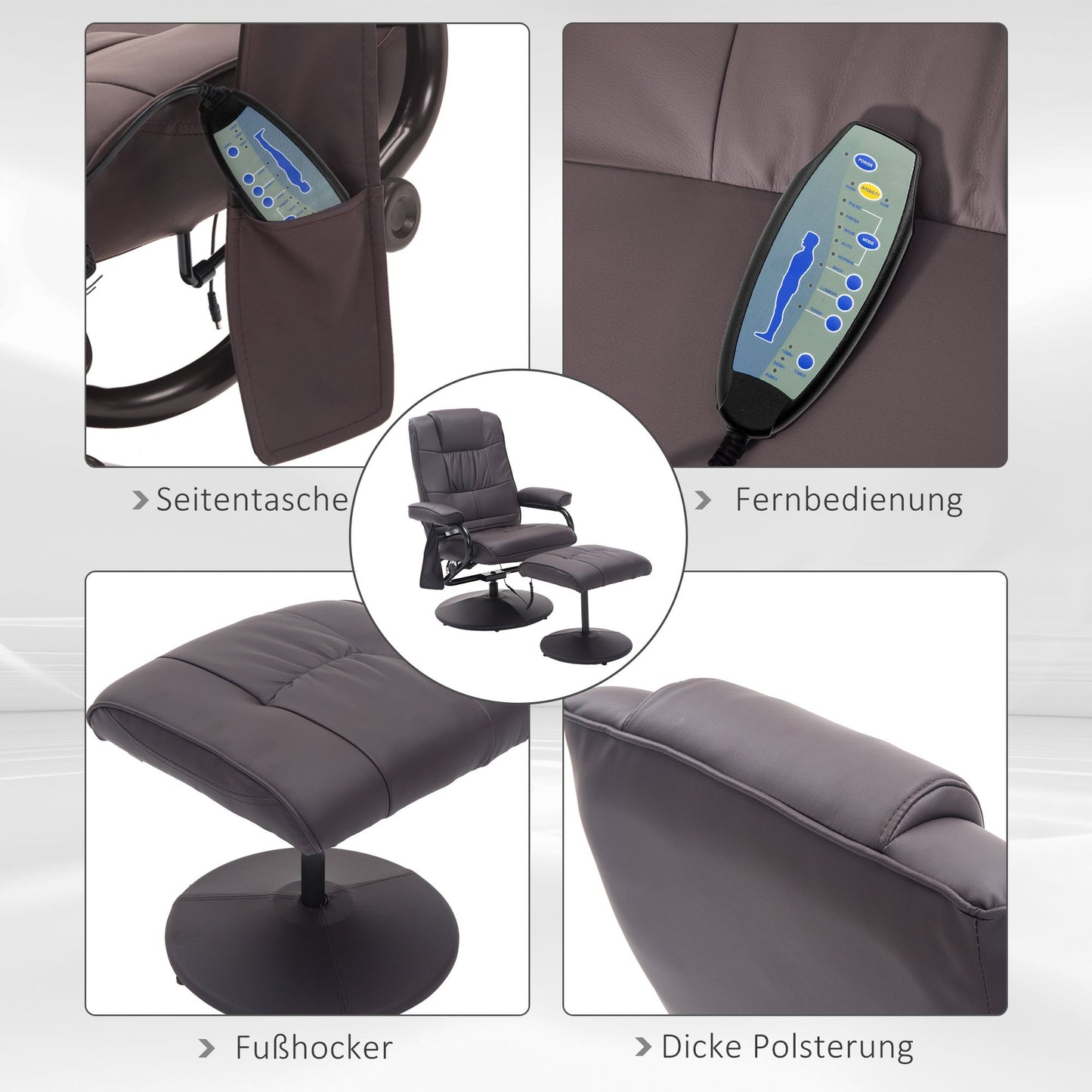 Massagestoel – Relaxstoel – Ontspanningsstoel – Vibratiestoel – Massagefauteuil – Bruin – 10 Vibratiepunten – Afstandsbediening