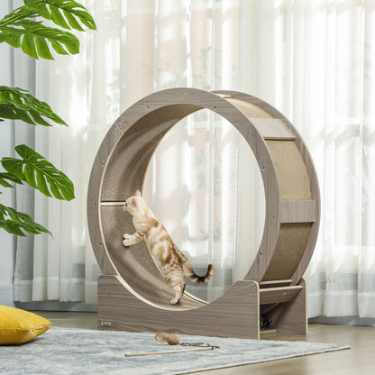 Kattenrenwiel – Kattenrad – Loopwiel Kat – Speelwiel Kat – Renwiel Kat – Walnoot Kleur – 91 Cm Diameter – Met Rem En Krabmat