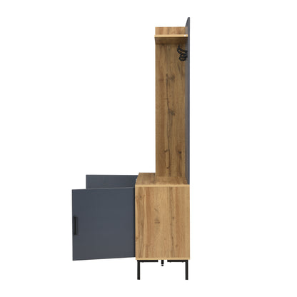 Halmeubelset – Kapstok – Garderobekast – Halmeubel – Entremeubel – Modern Design – Verstelbare Legplank – Metalen Poten – Compact 100×40×190,5 cm – Houtlook Grijs