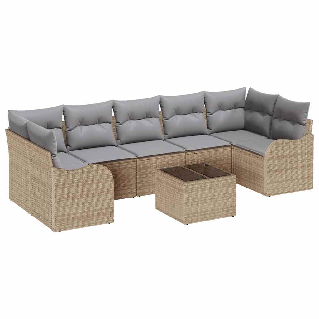 Modulaire Tuinbank – Loungeset Buiten – Tuinmeubel – Buitenbank – Balkonbank – Handgeweven Kunststof Riet – Weerbestendig Met Afneembare Kussens – Beige Grijs