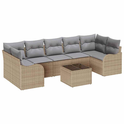 Modulaire Tuinbank – Loungeset Buiten – Tuinmeubel – Buitenbank – Balkonbank – Handgeweven Kunststof Riet – Weerbestendig Met Afneembare Kussens – Beige Grijs