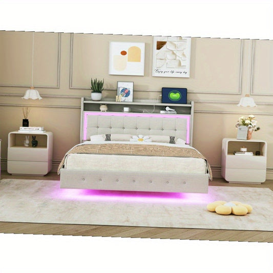 Bed – Eenpersoonsbed – Tweepersoonsbed – Boxspring – Opbergbed – 140x200 cm – Linnen Bekleding – Verborgen Onderstel
