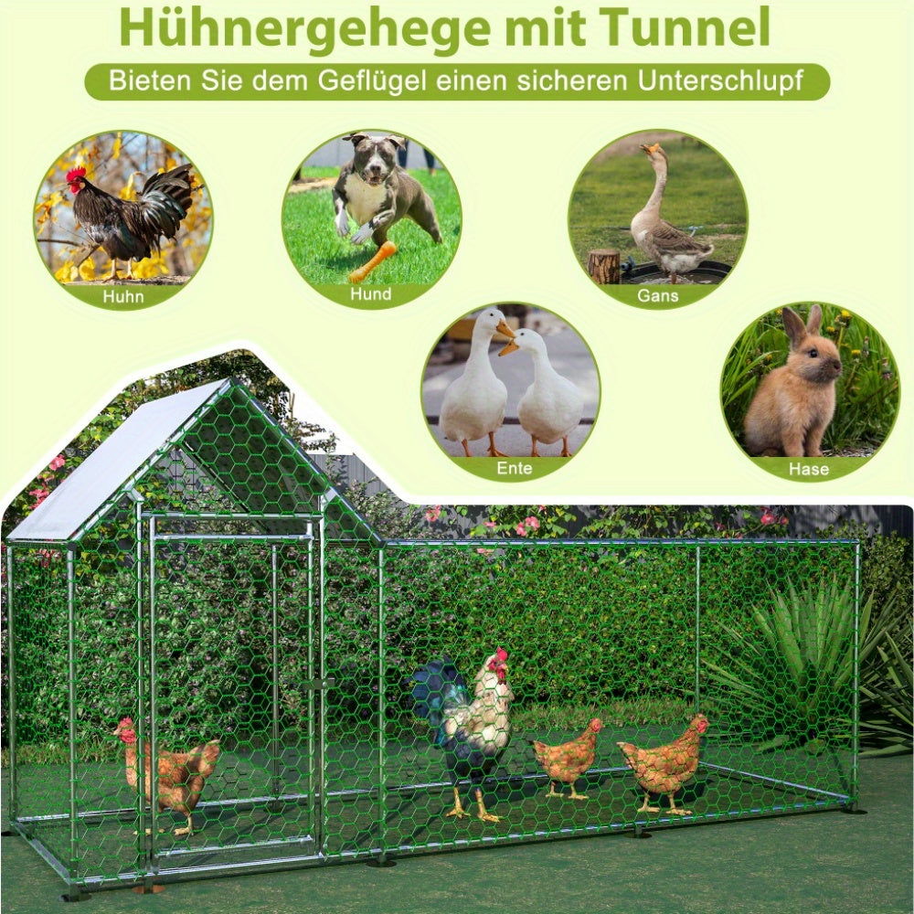 Kippenren – Dierenren – Kippenhok – Konijnenren – Buitenren – Met PE Cover – Veiligheidssluiting – 300x152x107 cm – Stevig Metalen Hekwerk