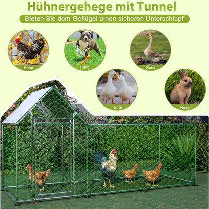 Kippenren – Dierenren – Kippenhok – Konijnenren – Buitenren – Met PE Cover – Veiligheidssluiting – 300x152x107 cm – Stevig Metalen Hekwerk