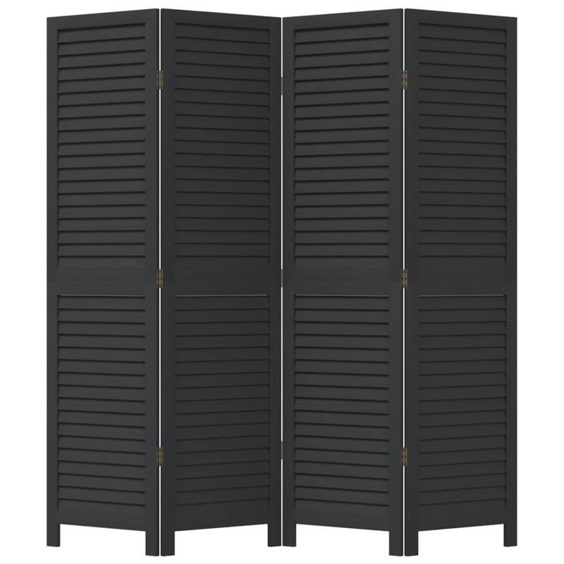 A Room Divider Featuring Four Solid Panels of Black Paulownia Wood, Elegant And Privacy-Enhancing, Ideal for Offices, Bedrooms, And Living Rooms., Aesthetic Room Decor