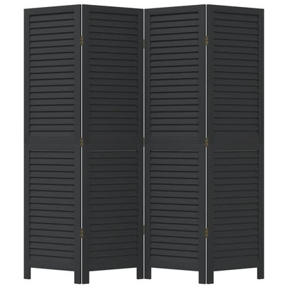 A Room Divider Featuring Four Solid Panels of Black Paulownia Wood, Elegant And Privacy-Enhancing, Ideal for Offices, Bedrooms, And Living Rooms., Aesthetic Room Decor