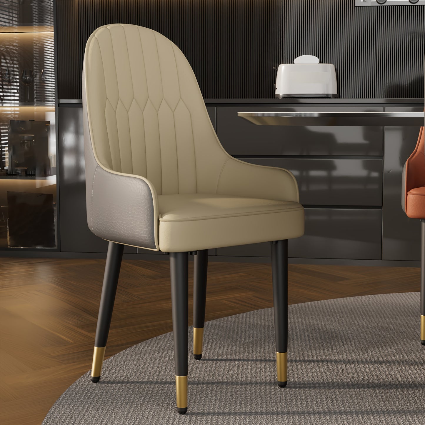 Set Of 2 Microfiber Dining Chairs: Metal Legs, High Backrest, Modern Kitchen Fabric Dining Chairs, Orange +Grey, Beige for Restaurant, Dining Room, Living Room