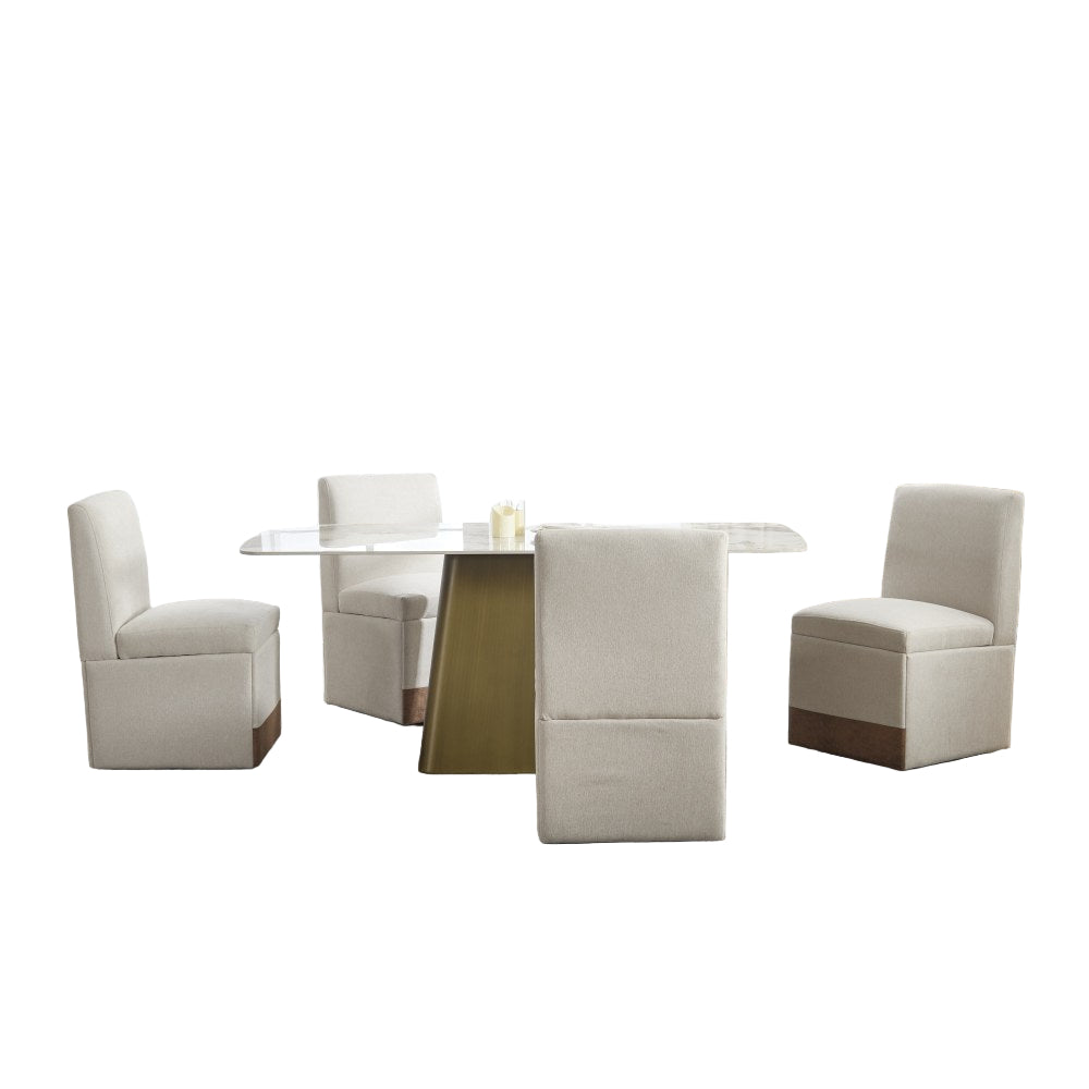Eetkamerstoelen – Stoelen – Dining Chairs – Armloze Stoel – Linnen Stoel – Beige Linnen – Met Wieltjes – Met Opbergruimte
