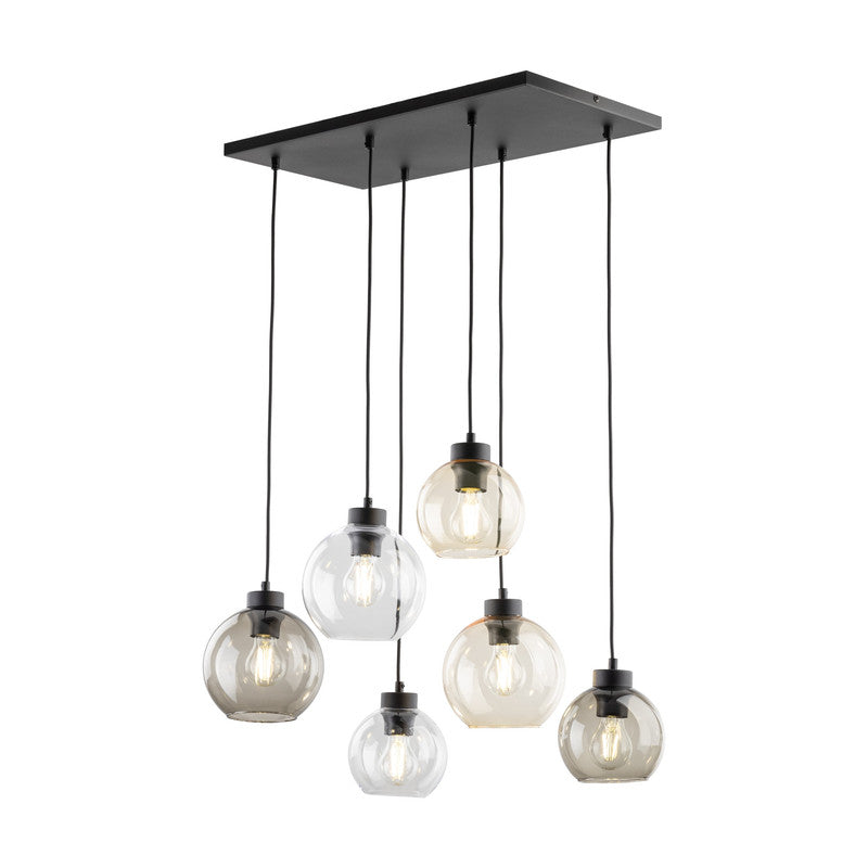 Hanglamp – Hanglampen – Pendellamp – Plafondlamp – Lamp – Set van 6 – Helder glas – Metalen voet