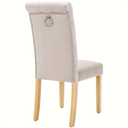 Eetkamerstoel – Stoel – Kuipstoel – Meubel – Lounge Stoel – Set Van 6 Beige Velvet Stoelen – Eikenhouten Poten – Metalen Frame