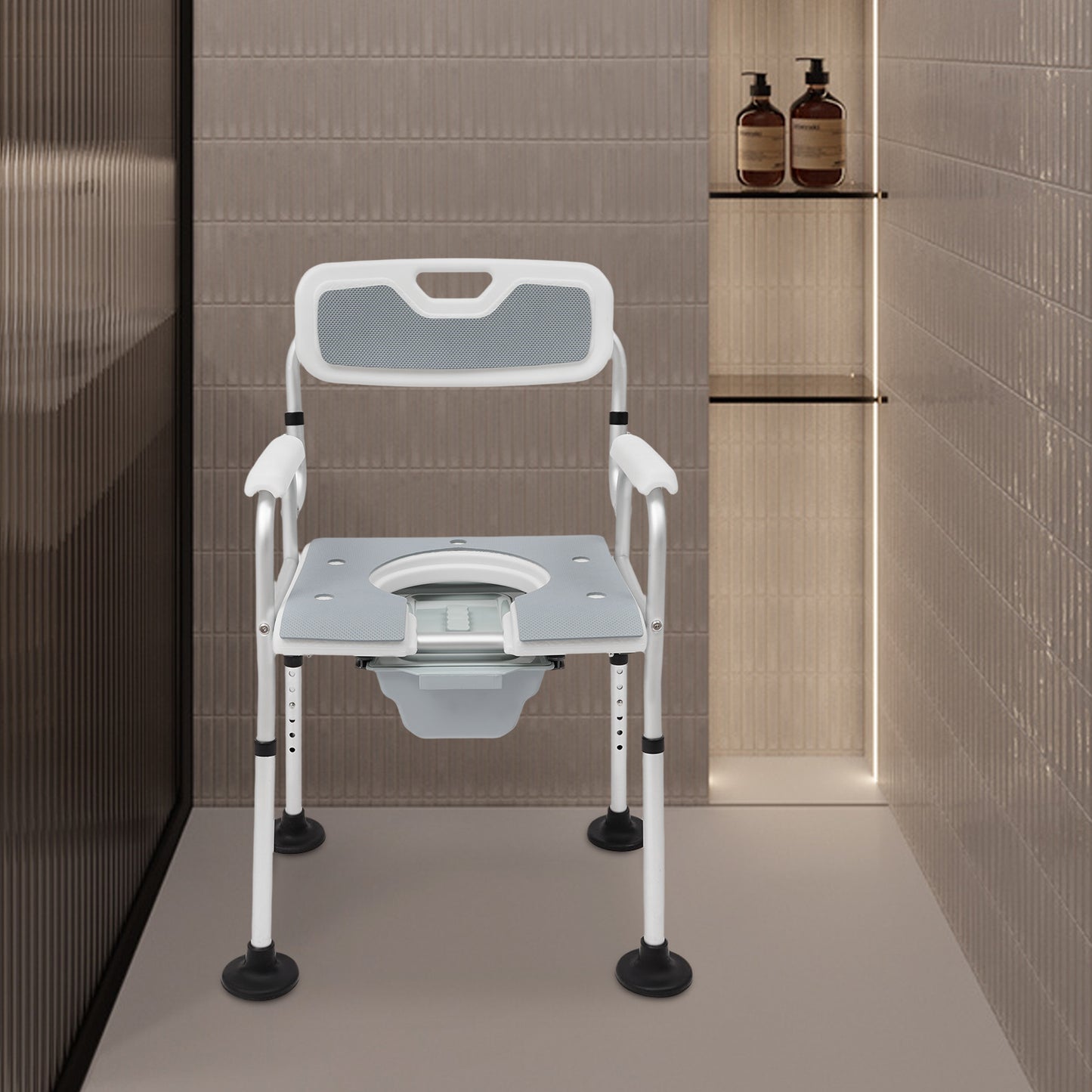 Douchekruk – Douchezitje – Douchestoel – Badkruk – Douchebankje – Verstelbaar 79-88 cm – Antislip Voetkussens Grijs
