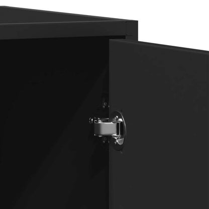 Modern Black Wooden Sideboard Cabinet with Drawers and Shelves - 92x35x76cm, 3 Drawers, 2 Open Shelves, 1 Closed Shelf, Removable Storage Organizer for Living Room or Office, Cabinet Storage, Minimalist Design, Sleek Finish,