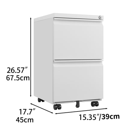 Ladeblok – Archiefkast – Rolcontainer – Ladenkast – Opbergbureau – Mobiel Met Metaal – Met Slot – Onder Bureau – 2 Lades – Wit – Verrijdbaar – Geen Montage