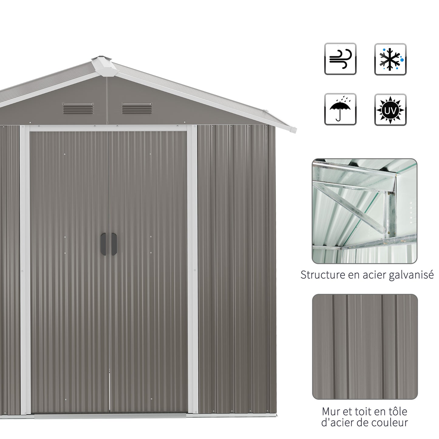Tuinhuisje – Tuinkast – Berging – Gereedschapsschuur – Tuinberging – Gegalvaniseerd Staal – 2,1 m² Ruimte – Dubbele Schuifdeuren – Ventilatie