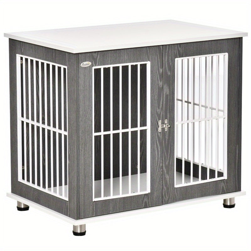 Hondenhok – Huisdier Bench – Dierenhokje – Hondenren – Kleine Hondenbench – Ruime Binnenkant – Stevige Siliconen Constructie – Grijs/Wit 83,8x55,9x73,7 cm