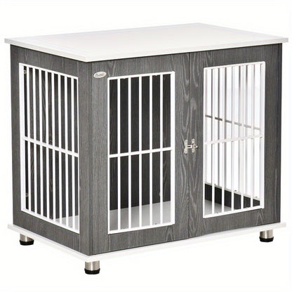 Hondenhok – Huisdier Bench – Dierenhokje – Hondenren – Kleine Hondenbench – Ruime Binnenkant – Stevige Siliconen Constructie – Grijs/Wit 83,8x55,9x73,7 cm