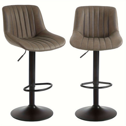 Barkrukken – Barstoelen – Keukenkrukken – Ontbijtbarstoelen – Draaistoelen – Set van 2 – Verstelbare Hoogte – PU-Leren Zitting Bruin