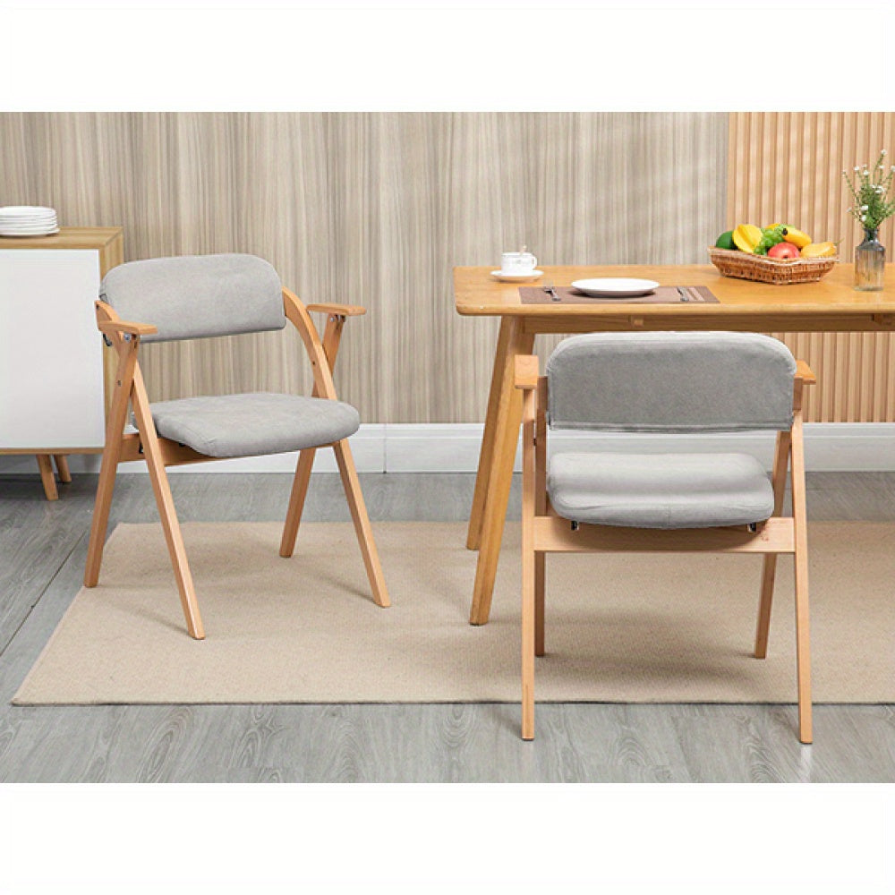 Vouwstoel – Inklapbare Eetkamerstoel – Klapstoel – Kampeerstoel – Tuinstoel – Set van 2 – Licht Houten Frame – Beklede Grijze Zitting
