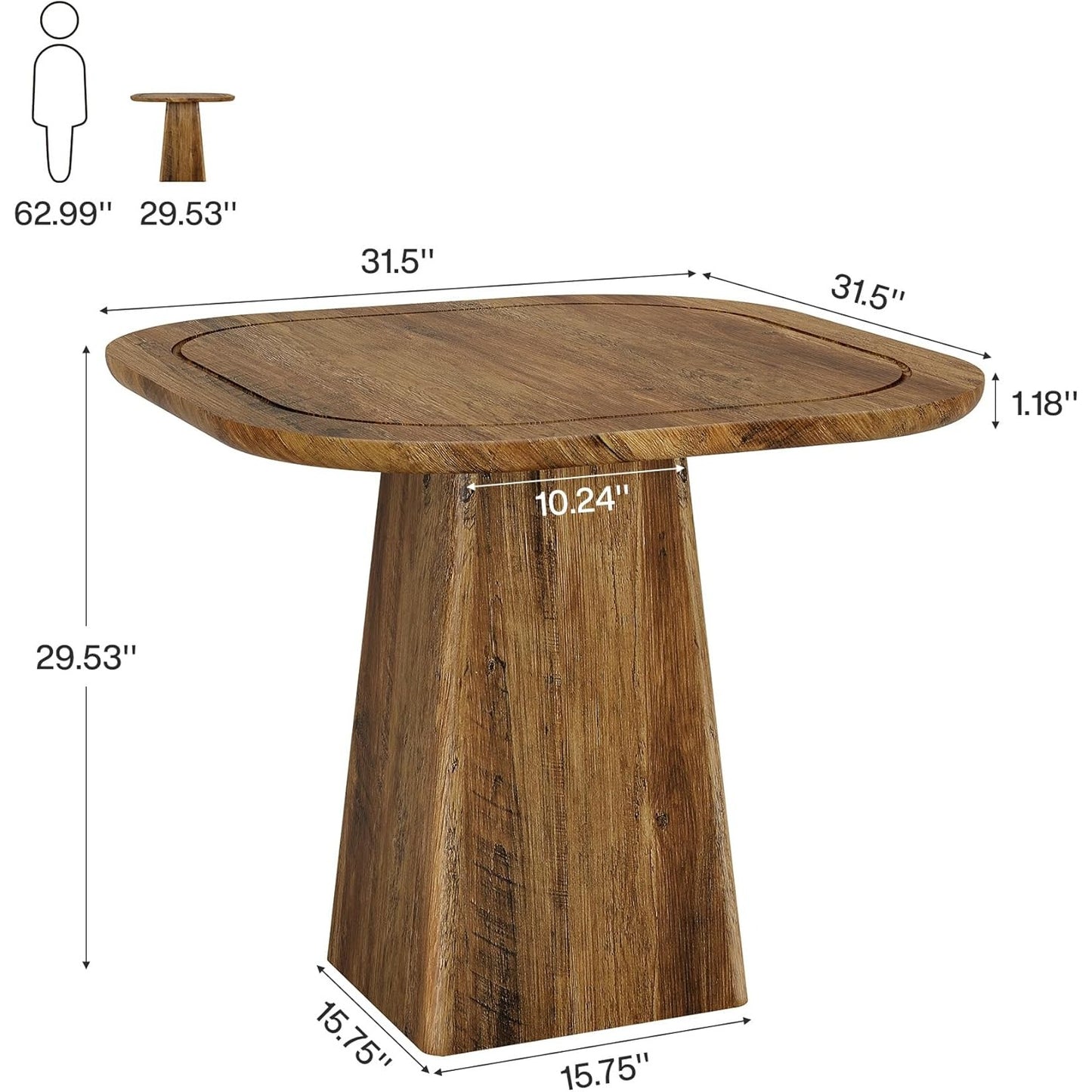 Eettafel Vierkant – Keukentafel – Tafel Voor 2-4 Personen – Bistrotafel – Ontbijttafel – Compact MDF Hout – Zware Pedestal Basis 300kg Draagvermogen