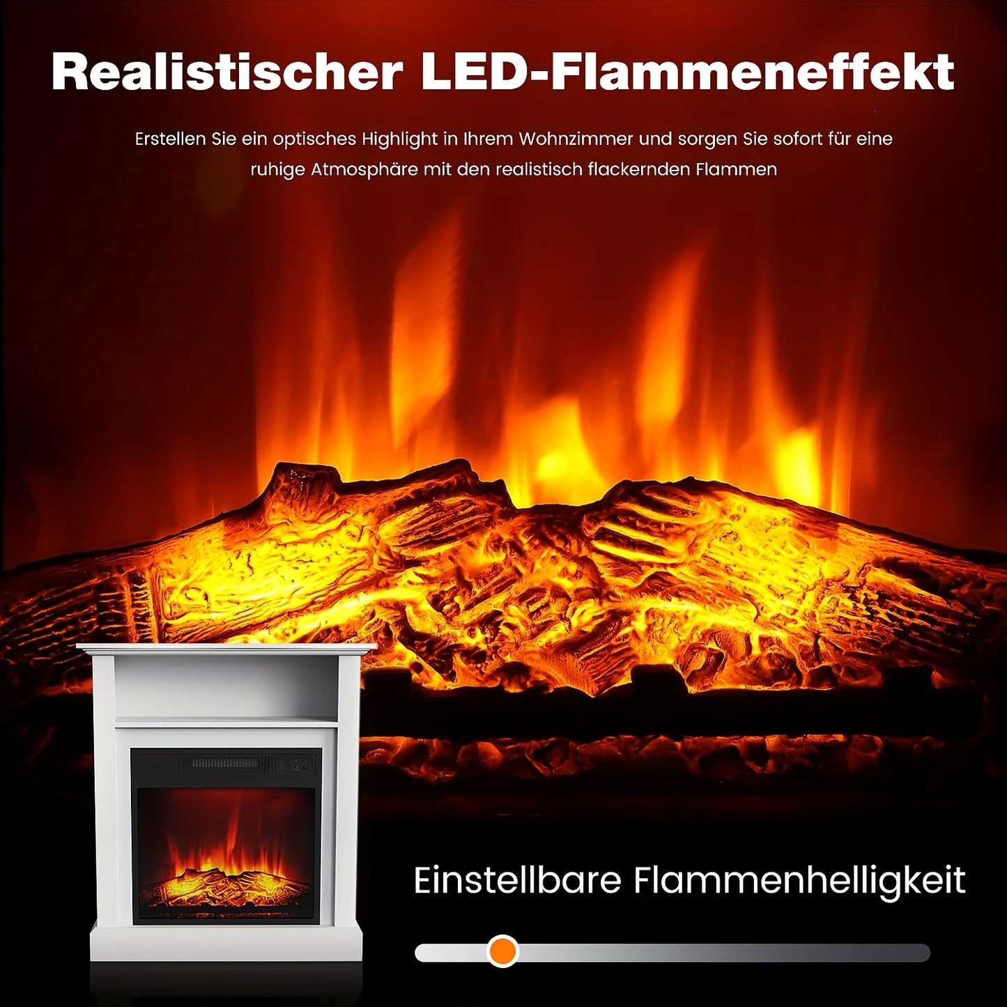 Elektrische Haard – Vrijstaande Haard – Sfeerverwarmer – Vuurtafel – Haardmantel Wit – Realistische 3D Vlammen – Verwarming 2000W Met Timer & Oververhittingsbeveiliging