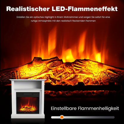 Elektrische Haard – Vrijstaande Haard – Sfeerverwarmer – Vuurtafel – Haardmantel Wit – Realistische 3D Vlammen – Verwarming 2000W Met Timer & Oververhittingsbeveiliging