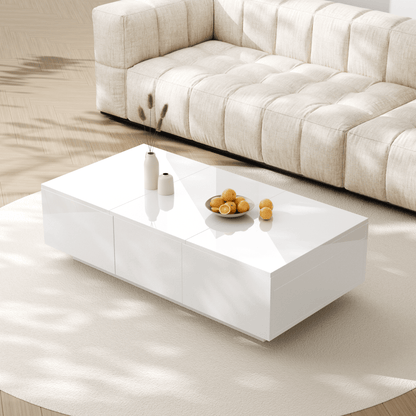 Salontafel – Koffietafel – Bijzettafel – Woonkamertafel – Tafel – Hoogglans Wit – Dubbele Schuifladen – Hout Kunstboard