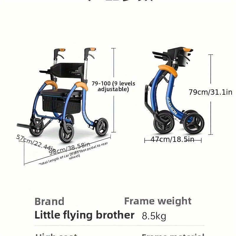 Boodschappenkar – Boodschappentrolley – Boodschappenwagen – Winkelwagen – Steekwagen – Inklapbaar Aluminium Frame – Verstelbare Armsteun – Draagvermogen 158,76 kg - QUORE