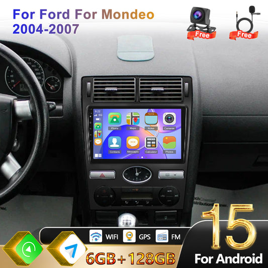 Autoradio – Auto Radio – Multimedia Systeem – Car Stereo – In-Car Entertainment – Android 15.0 – 9 Inch Touchscreen – Wireless CarPlay & GPS Navigatie – 6GB RAM + 128GB Opslag – Geschikt Voor Ford Mondeo 2004-2007