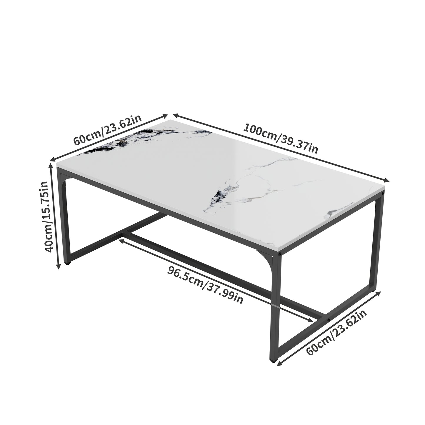 Salontafel – Koffietafel – Woonkamertafel – Bijzettafel – Tafeltje – Wit Sintersteen Blad – Kras- en Hittebestendig – Roestvrij Aluminium Frame
