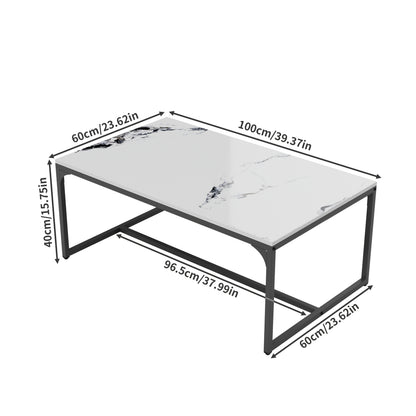 Salontafel – Koffietafel – Woonkamertafel – Bijzettafel – Tafeltje – Wit Sintersteen Blad – Kras- en Hittebestendig – Roestvrij Aluminium Frame