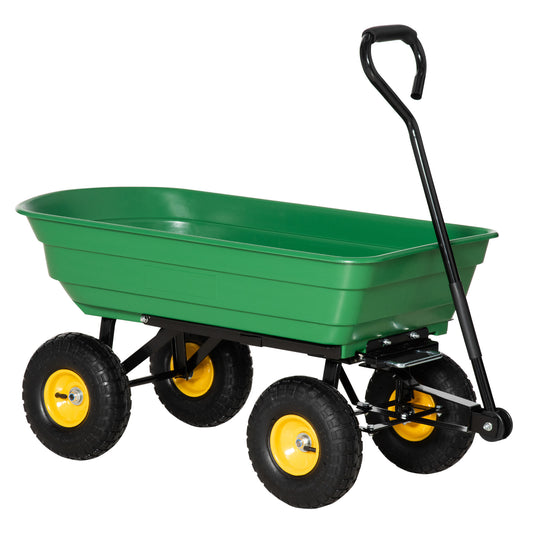 Tuinkar – Handkar – Kruiwagen – Transportkar – Tuinwagen – 75L Inhoud – Max. Belastbaar 200 Kg – 4 Pneumatische Wielen – Staal en PP – Groen/Geel