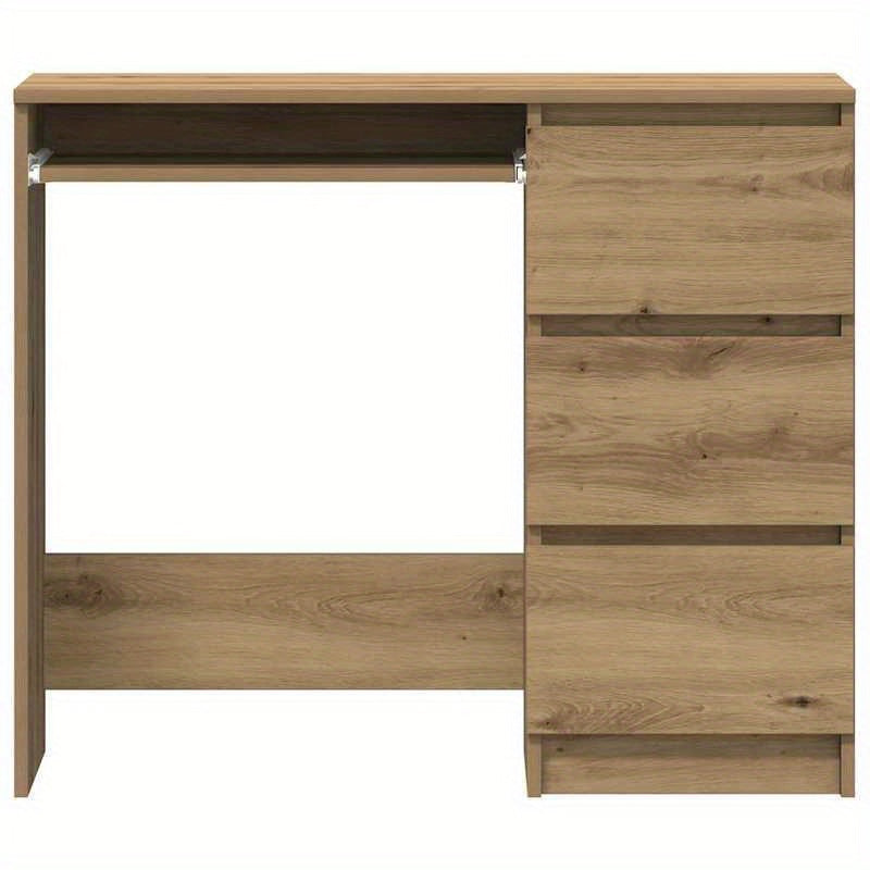 Modern Oak-Finish Composite Wood Desk - 90x45x76cm, Smooth & Moisture-Resistant, Anti-Warpage & Tear, Ideal for Home Office, Study, or Living Room, Stylish Minimalist Design with Storage Drawers, Desk Decor