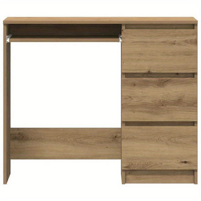 Modern Oak-Finish Composite Wood Desk - 90x45x76cm, Smooth & Moisture-Resistant, Anti-Warpage & Tear, Ideal for Home Office, Study, or Living Room, Stylish Minimalist Design with Storage Drawers, Desk Decor
