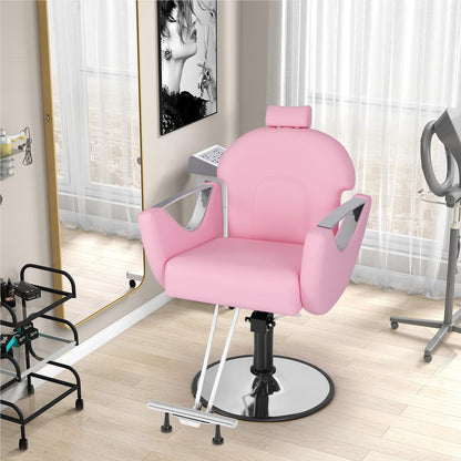 Verstelbare Barbierstoel – Kappersstoel – Schoonheidsstoel – Salonstoel – Tattoo Stoel – 360° Draaibaar – Hydraulisch Verstelbaar – Max 150Kg – Roze
